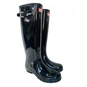 Hunter Original Tall Gloss Rain Boots Black Womens Size 10 Rubber